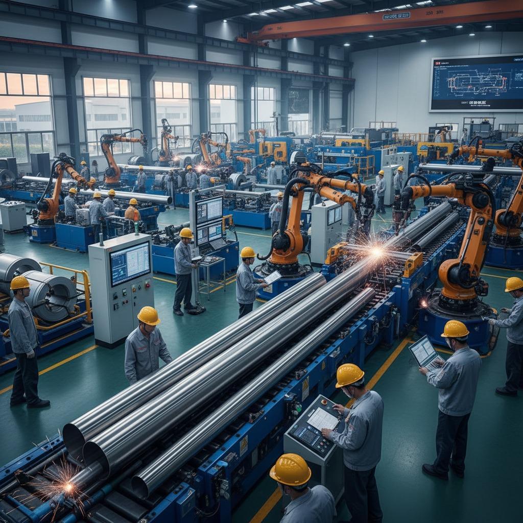Person standing in a factory with machinery in the background