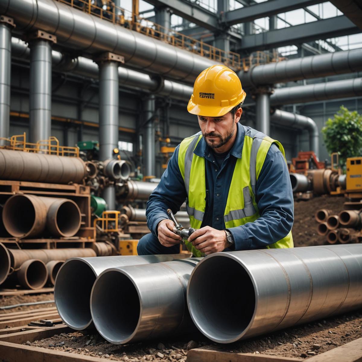 Person standing in a factory with machinery in the background